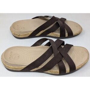 Crocs Edie Stretch Sandals Women's‎ 9 Brown Tan Criss-Cross Slide Slip On 14966